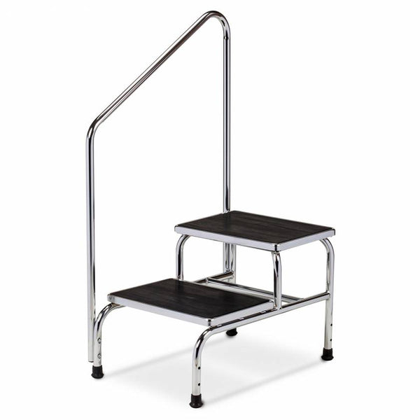 Chrome 2-Step Bariatric Step Stool with Handrail