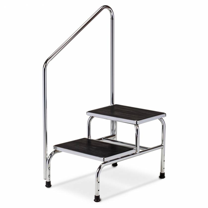 Chrome 2-Step Bariatric Step Stool with Handrail