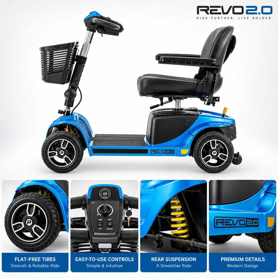 Pride Revo 2.0 4-Wheel Mobility Scooter, 375 lb Capacity