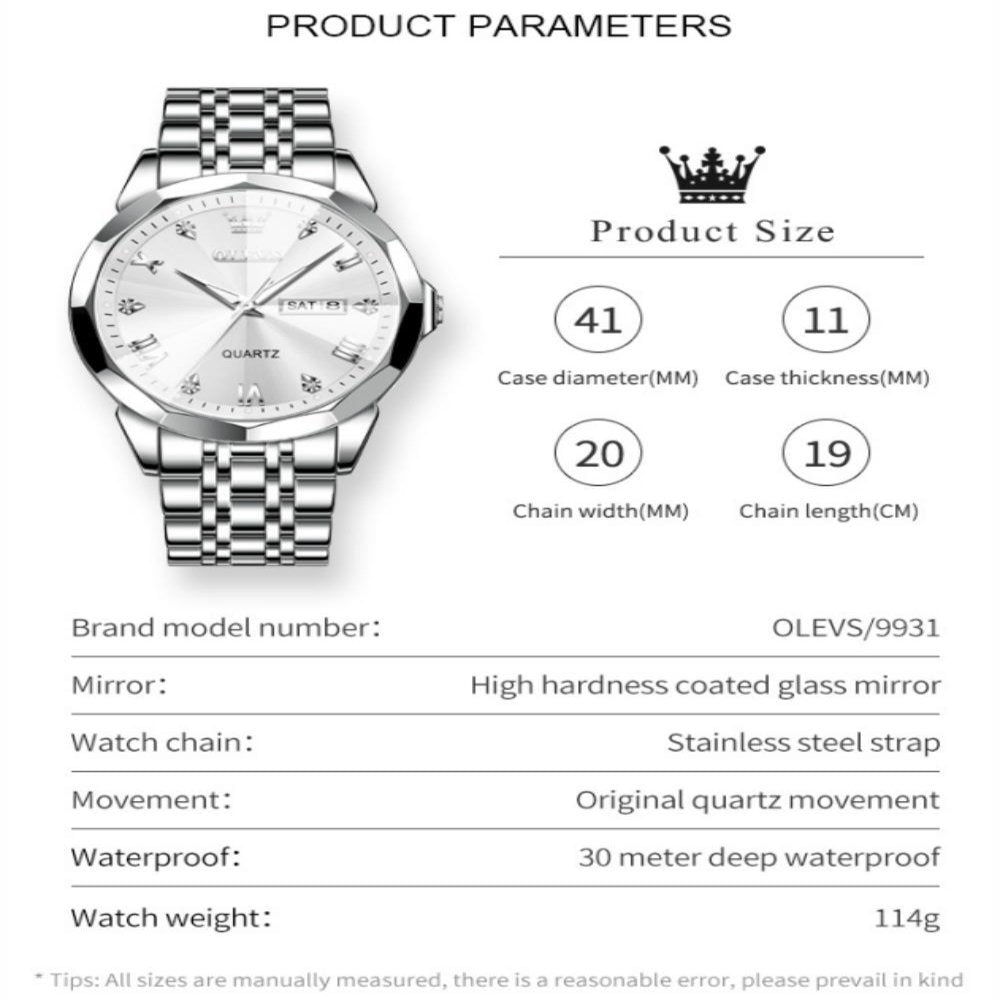 Luxury Watches for Men Diamond Casual Dress Business Mens Watches Easy Reader Two Tone Stainless Steel Date Fashion Quartz Watch Waterproof Luminous Reloj Para Hombre