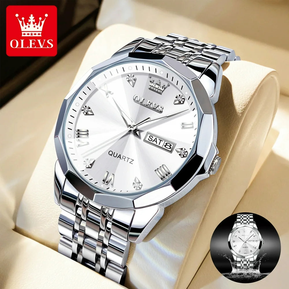 Luxury Watches for Men Diamond Casual Dress Business Mens Watches Easy Reader Two Tone Stainless Steel Date Fashion Quartz Watch Waterproof Luminous Reloj Para Hombre