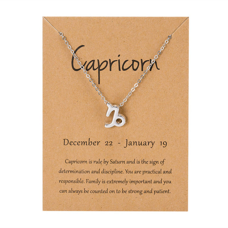 Zodiac Sign Pendant Necklace for Women 12 Constellation Jewelry Choker Charm Silver Color Chain Birthday Card Gift Female Collar