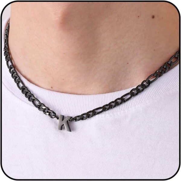 APSVO Black Initial Necklaces for Men Boys Women Stainless Steel Figaro Letter K Pendent Chain Birthday Graduation Fathers Day Jewelry Gifts Teen Him Dad Boyfriend Adults Male Son Kids Age Ideas
