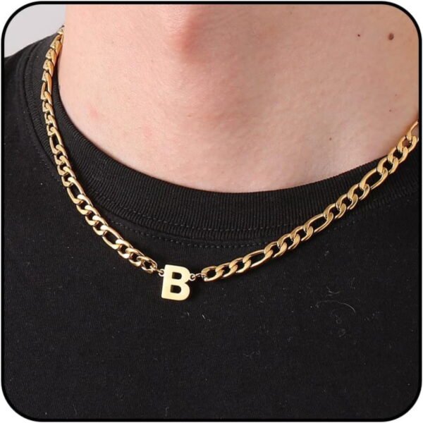APSVO Gold Initial Necklaces for Men Boys Women Stainless Steel Figaro Letter B Pendent Chain Birthday Graduation Fathers Day Jewelry Gifts Teen Him Dad Boyfriend Adults Male Son Kids Age Ideas