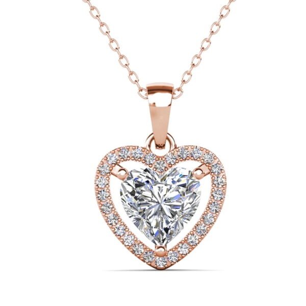 Cate & Chloe Amora 18k Rose Gold Plated Heart Pendant Necklace with Simulated Diamonds for Women