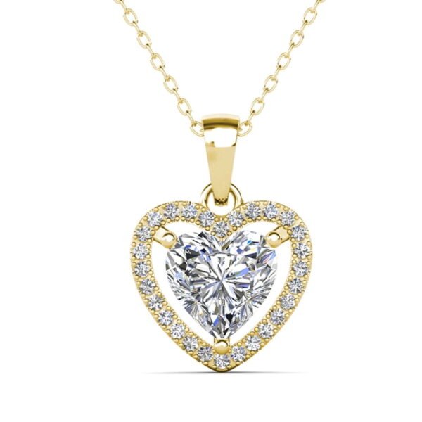 Cate & Chloe Amora 18k Yellow Gold Plated Heart Pendant Necklace with Simulated Diamonds for Women
