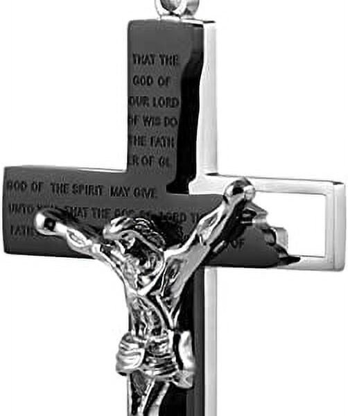 HZMAN Men's Stainless Steel Cross Crucifix Bible Prayer Pendant Necklace 22+2" Chain