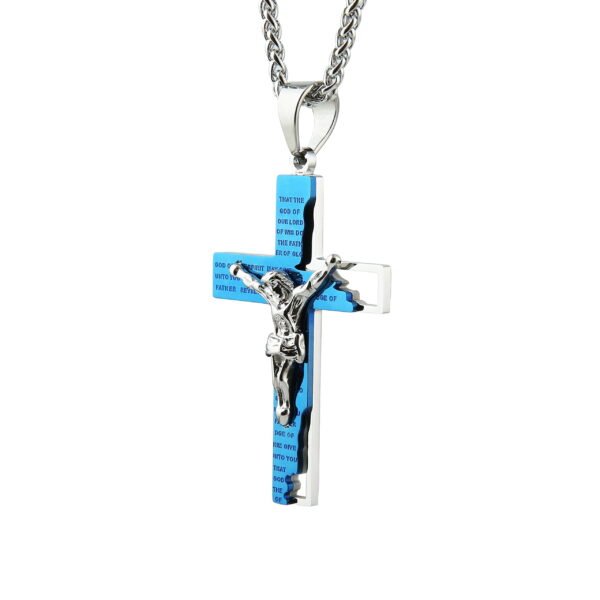 HZMAN Men's Stainless Steel Cross Crucifix Bible Prayer Pendant Necklace 22+2" Chain