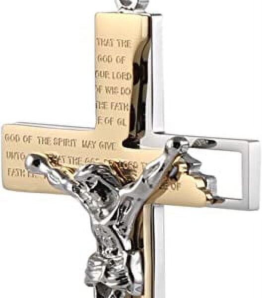 HZMAN Men's Stainless Steel Cross Crucifix Bible Prayer Pendant Necklace 22+2" Chain