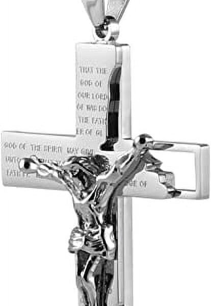 HZMAN Men's Stainless Steel Cross Crucifix Bible Prayer Pendant Necklace 22+2" Chain
