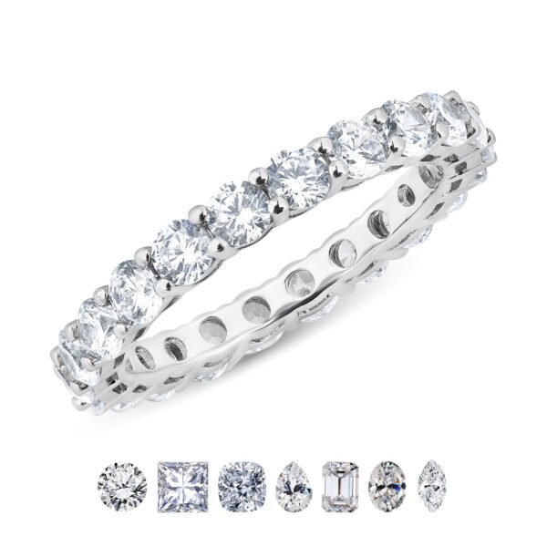 JeenMata 3.75 Carat Round Cut Cubic Zirconia Eternity Anniversary Ring - Classic Prong Style Wedding Ring in White Gold Plating for Women