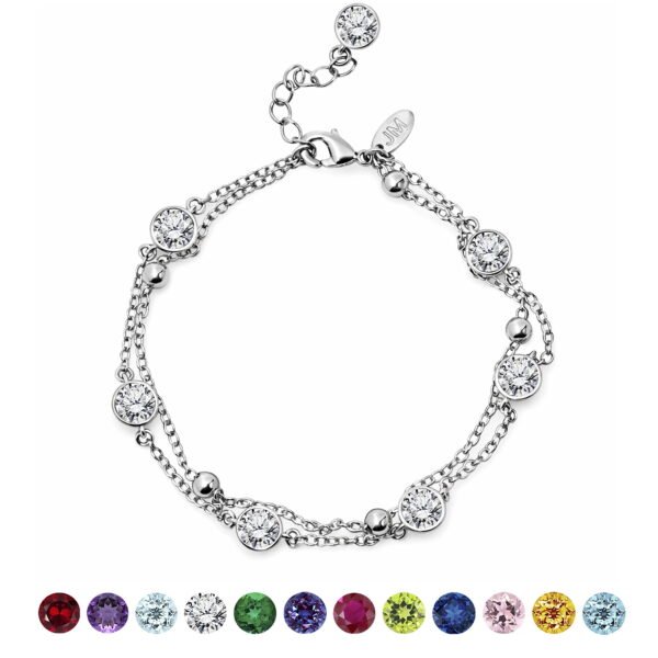 JeenMata 3.5 Carat April Cubic Zirconia Birthstone Double Layer Bracelet - in White Gold Plating for Women