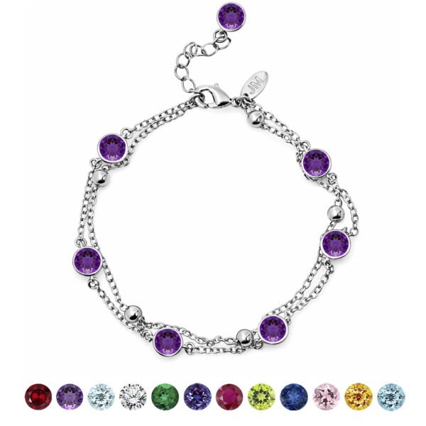 JeenMata 3.5 Carat February Amethyst Birthstone Double Layer Bracelet - in White Gold Plating for Women