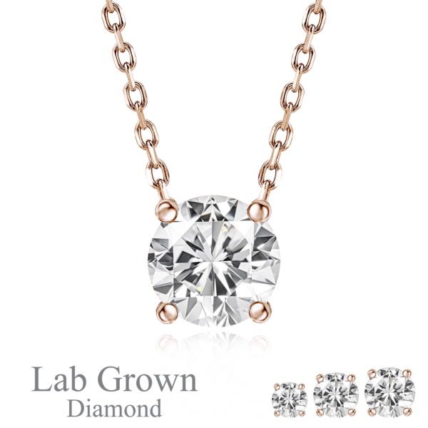 JeenMata Lab Grown Diamond 0.50 Carat Round Cut Classic Solitaire Pendant Necklace - in 18K Rose Gold Plating for Women