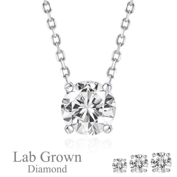 JeenMata Lab Grown Diamond 0.75 Carat Round Cut Classic Solitaire Pendant Necklace - in 18K White Gold Plating for Women