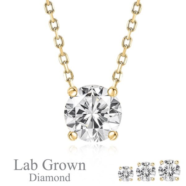 JeenMata Lab Grown Diamond 0.75 Carat Round Cut Classic Solitaire Pendant Necklace - in 18K Yellow Gold Plating for Women