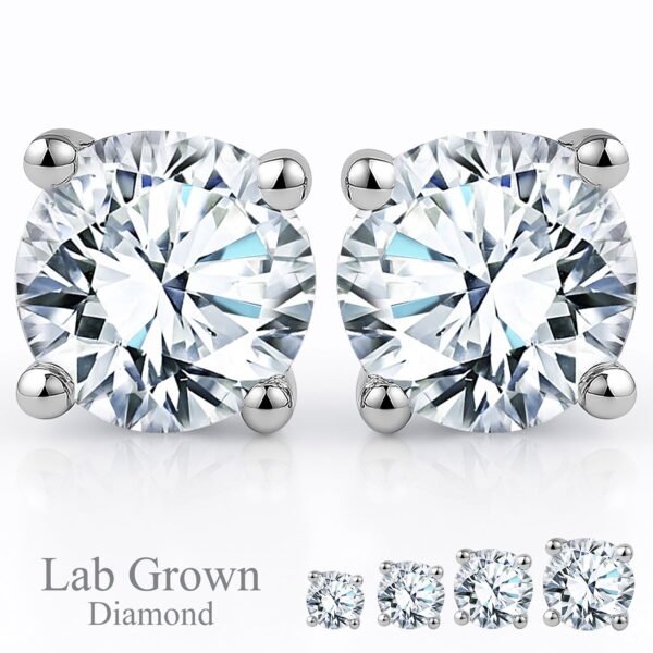 JeenMata Lab Grown Diamond Earrings 1.25 Carat Round Cut 18K White Gold Plated Solitaire Studs for Women