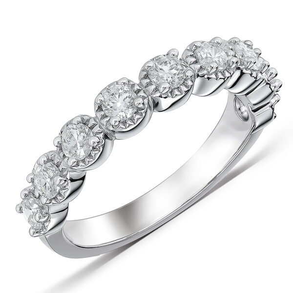 JeenMata Lab Grown Diamond Round Prong Set Vintage Anniversary Ring in 18K White Gold Plated for Women