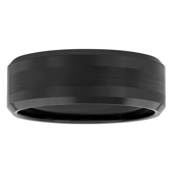 Men's Beveled and Satin Center Ring in Black Tungsten by Brilliance Fine Jewelry - Wedding Band
