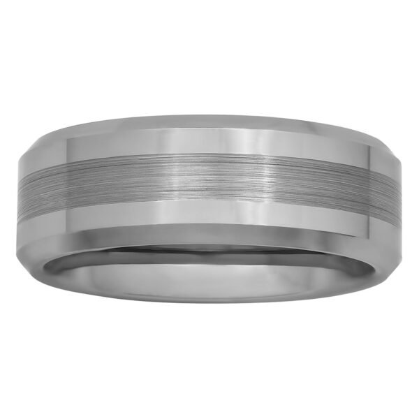 Men's Beveled and Satin Center Ring in Tungsten by Brilliance Fine Jewelry - Wedding Band