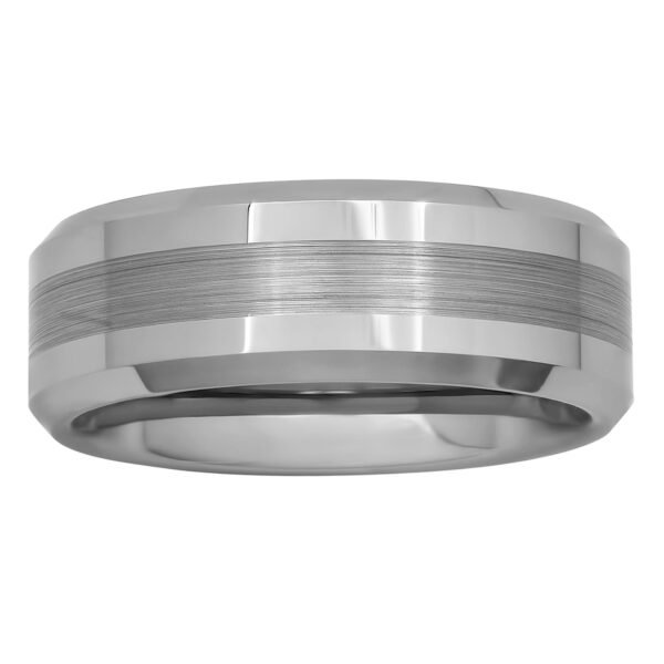 Men's Beveled and Satin Center Ring in Tungsten by Brilliance Fine Jewelry - Wedding Band