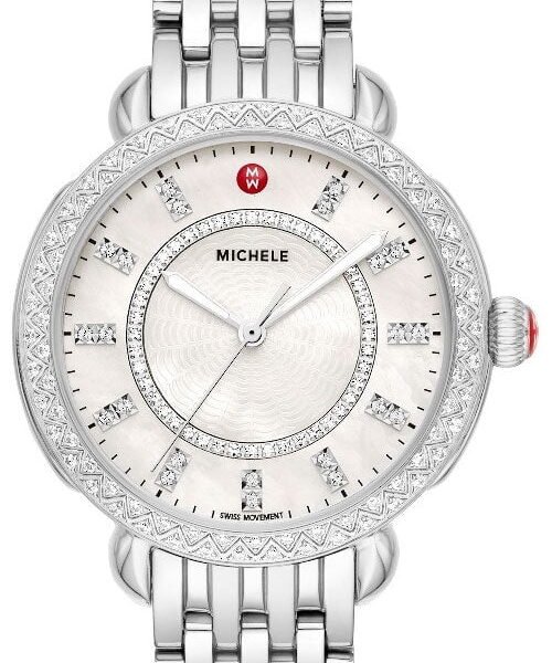 Michele Sidney Classic Stainless Steel Mother-of-Pearl Dial Diamonds Womens Watch MWW30B000001