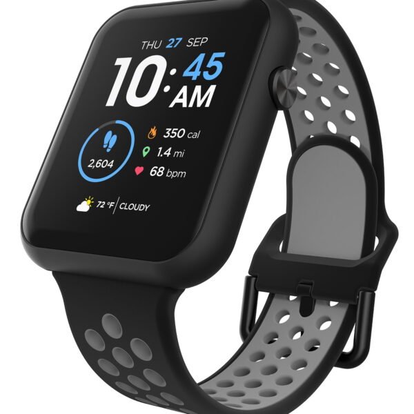 iTech Fusion 3 Unisex Adult Rectangular Smart Watch, Black/Grey, Perforated Strap