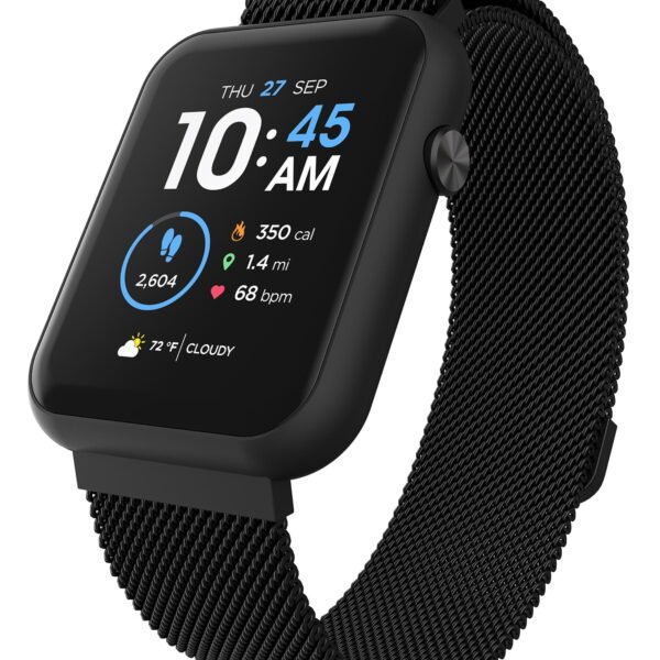 iTech Fusion 3 Unisex Adult Rectangular Smart Watch, Black, Mesh