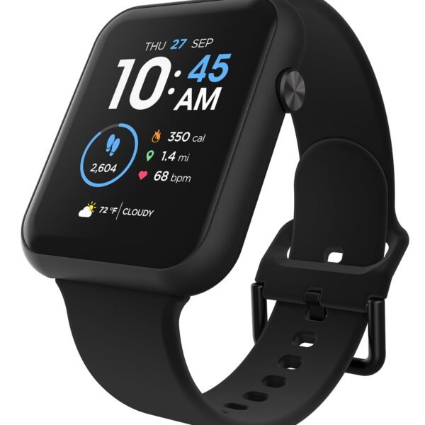 iTech Fusion 3 Unisex Adult Rectangular Smart Watch, Black, Silicone Strap