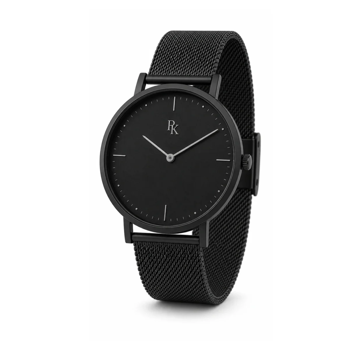 rk-min-39-mbk-msh-angle Jouelanity Minima 39mm Matte Black Mesh Minimalist Watch - Image 3