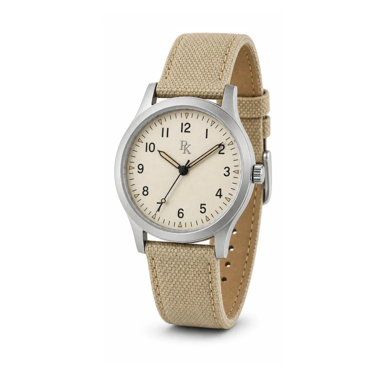 rk-nmd-38-crm-cnv-angle Jouelanity Nomad 38mm Cream Canvas Field Watch - Image 3