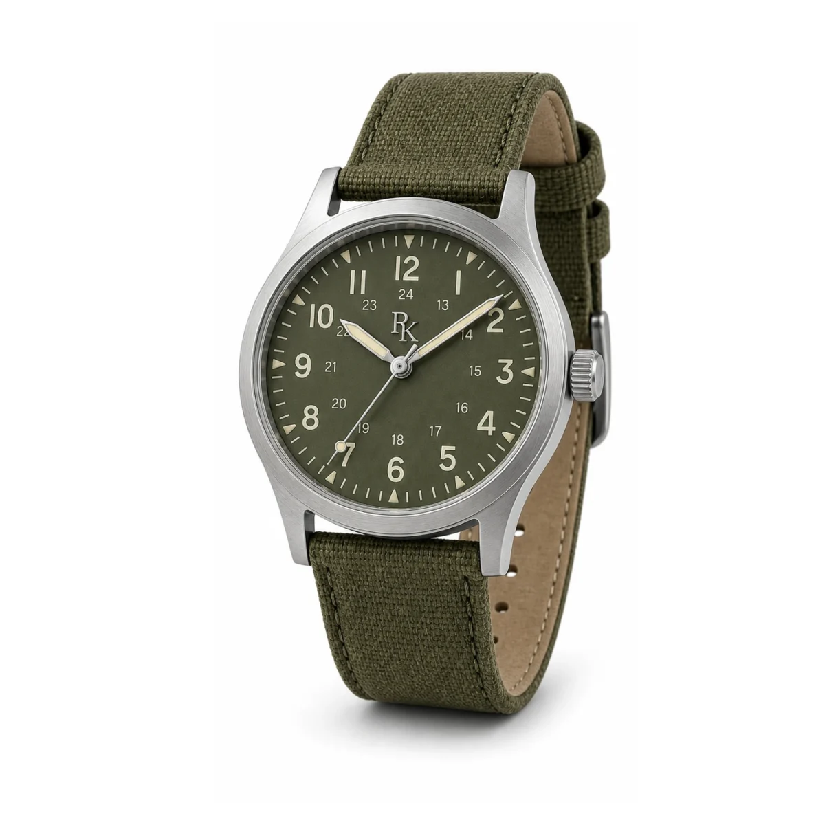 rk-nmd-40-olv-cnv-angle Jouelanity Nomad 40mm Olive Canvas Field Watch - Image 3