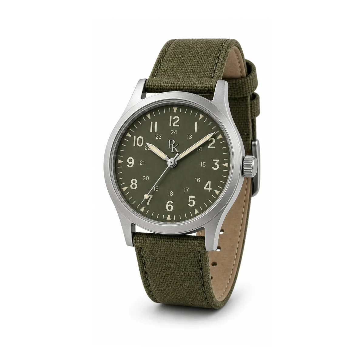 rk-nmd-40-olv-cnv-front Jouelanity Nomad 40mm Olive Canvas Field Watch - Image 2