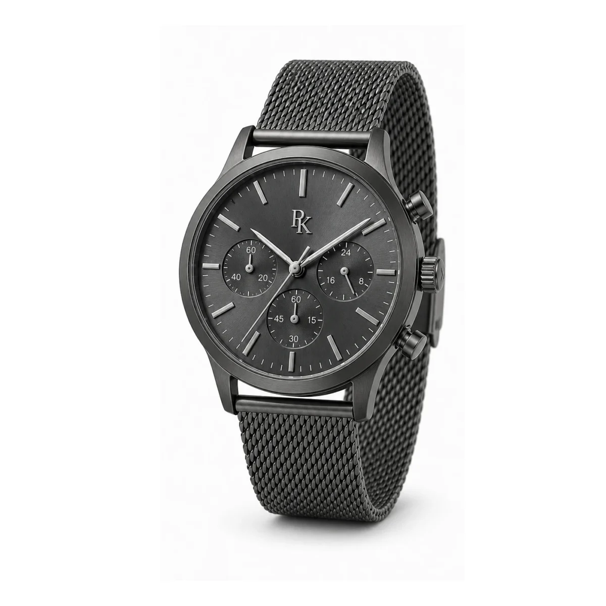 rk-tmp-42-gph-msh-angle Jouelanity Tempo 42mm Graphite Mesh Chronograph Watch - Image 3