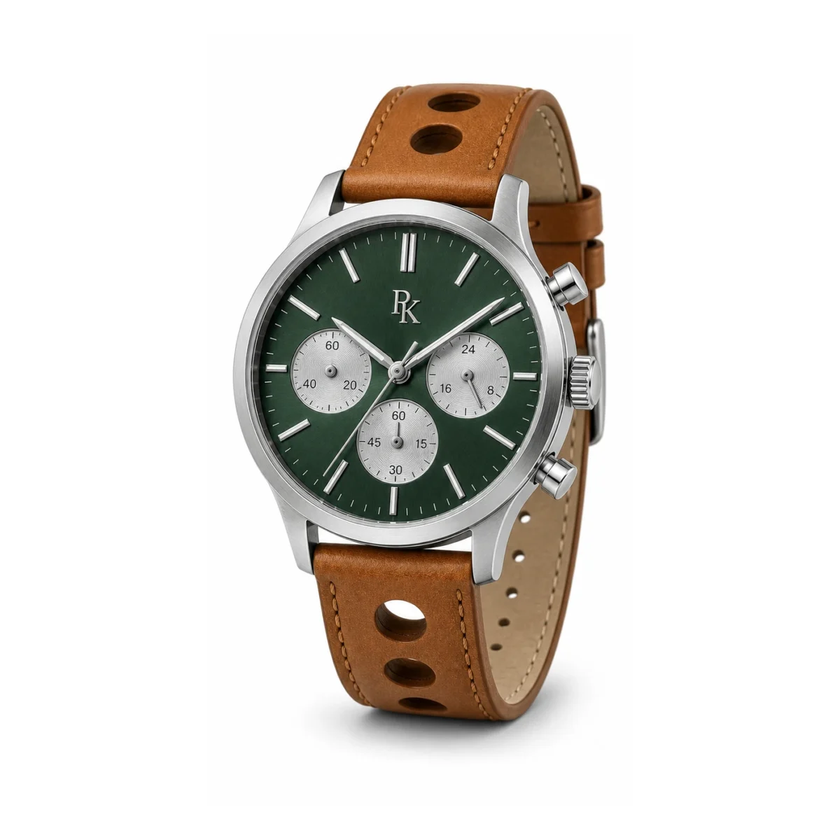 rk-tmp-44-grn-tan-side-detail Jouelanity Tempo 44mm Green Tan Chronograph Watch - Image 4