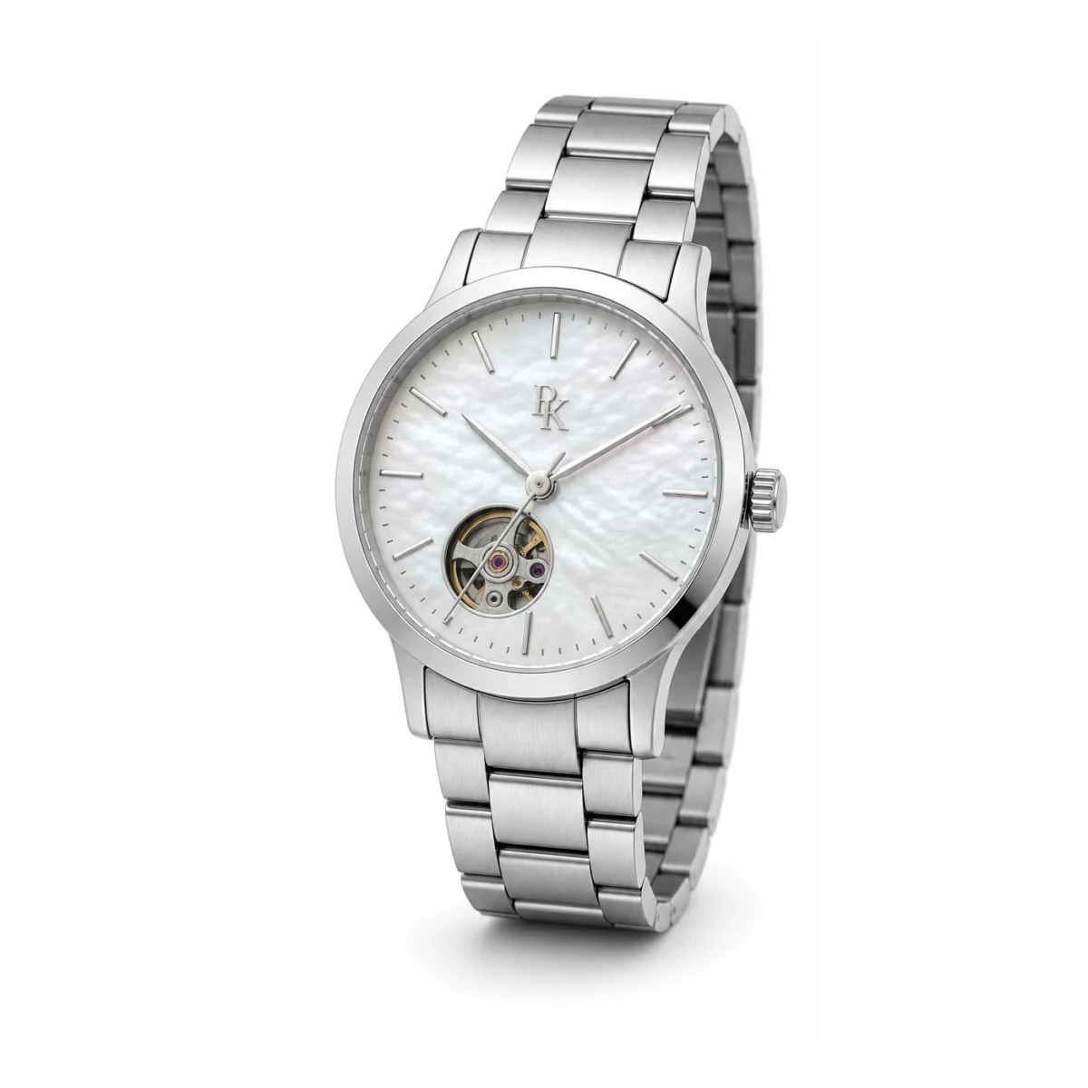 rk-vlt-38-prl-opn-angle Jouelanity Vault 38mm Pearl Open Heart Watch - Image 3