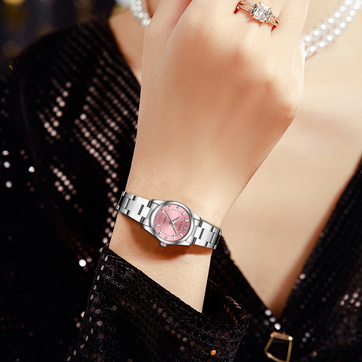 luxury women's watch 29mm fashionable stainless steel rhinestone pink minimalist girl clock outdoor travel women wrist watches luxury women's watch 29mm fashionable stainless steel rhinestone pink minimalist girl clock outdoor travel women wrist watches