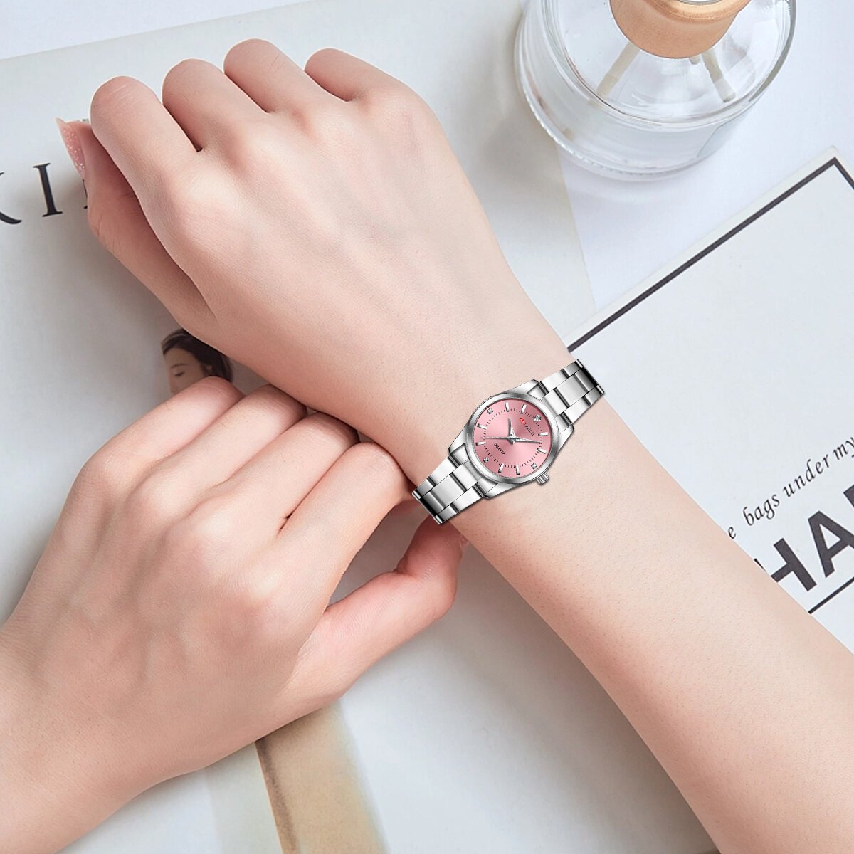 luxury women's watch 29mm fashionable stainless steel rhinestone pink minimalist girl clock outdoor travel women wrist watches luxury women's watch 29mm fashionable stainless steel rhinestone pink minimalist girl clock outdoor travel women wrist watches