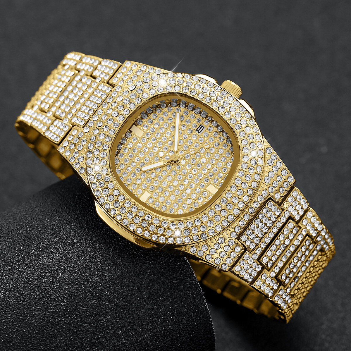 luxury full diamond men's stainless steel watches male sports quartz wristwatch with calendar luxury full diamond men's stainless steel watches male sports quartz wristwatch with calendar