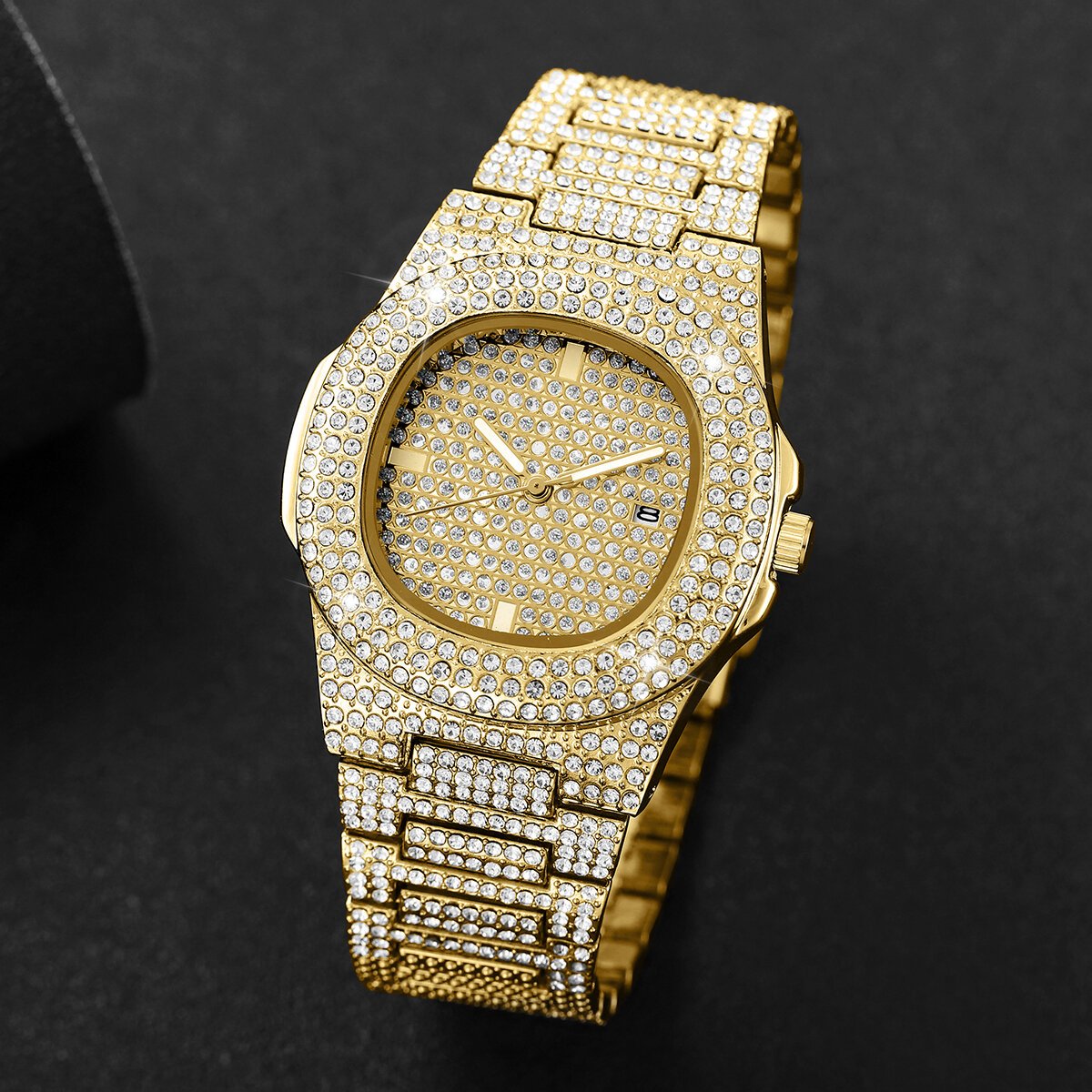luxury full diamond men's stainless steel watches male sports quartz wristwatch with calendar luxury full diamond men's stainless steel watches male sports quartz wristwatch with calendar