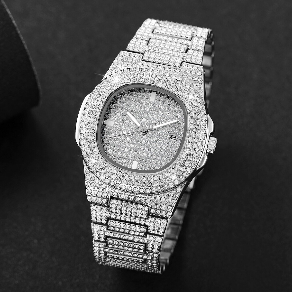 luxury full diamond men's stainless steel watches male sports quartz wristwatch with calendar luxury full diamond men's stainless steel watches male sports quartz wristwatch with calendar