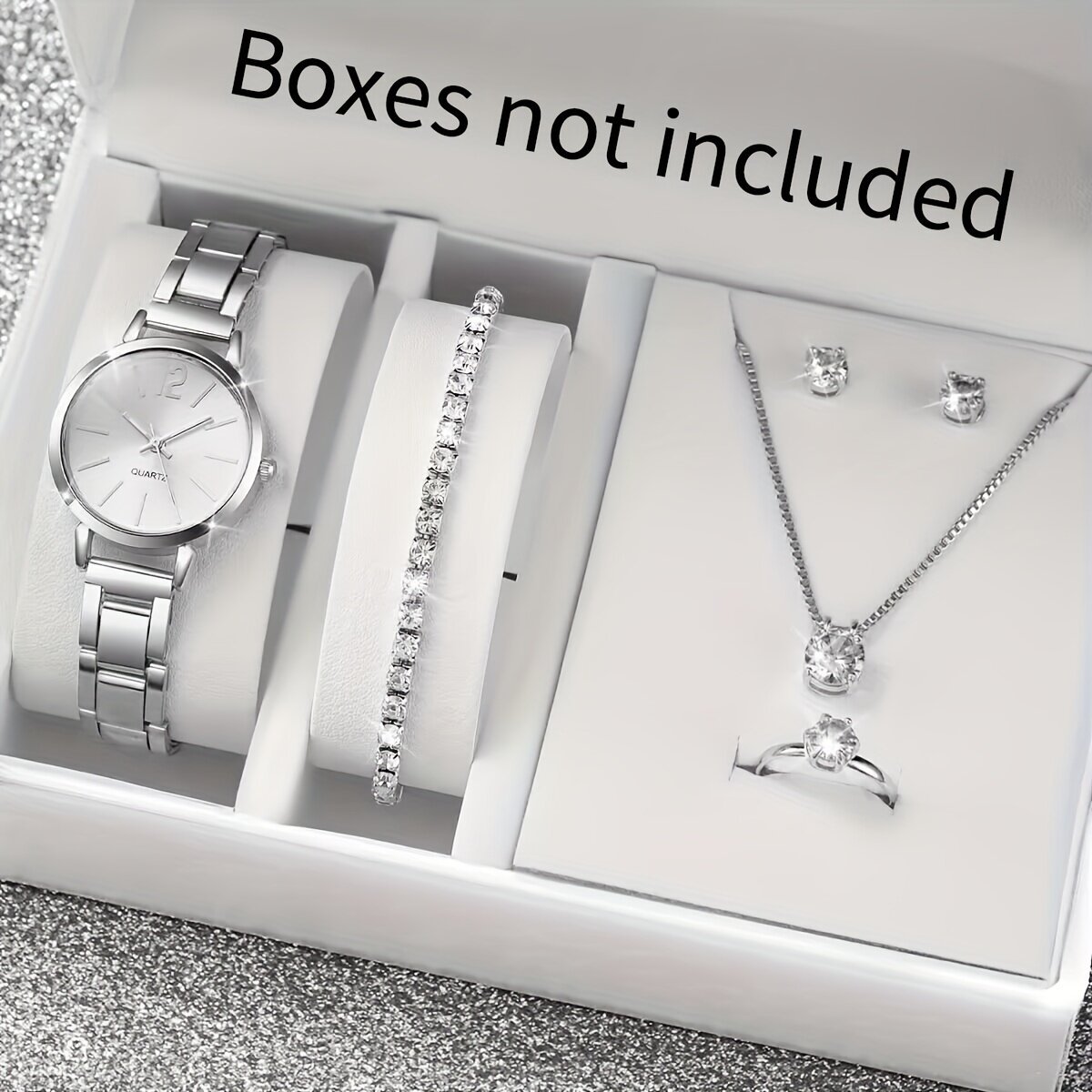 6pcs/set fashion women's quartz watch stainless steel band wrist watches diamond jewelry set(without box)