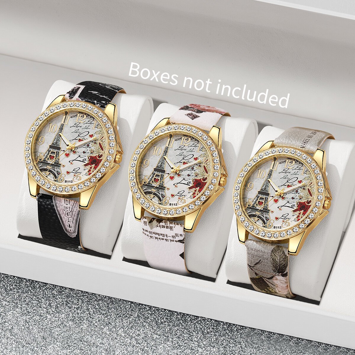 2/3/4/5pcs fashion rhinestone women's watch flowers printed leather band female quartz watches bracelets set(without box) 2/3/4/5pcs fashion rhinestone women's watch flowers printed leather band female quartz watches bracelets set(without box)