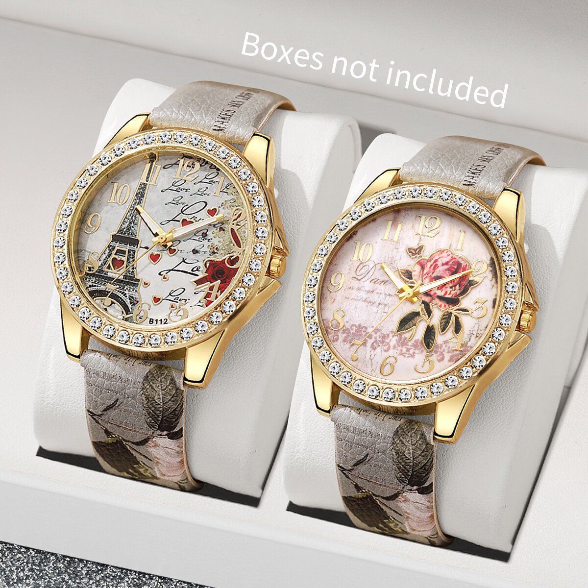 2/3/4/5pcs fashion rhinestone women's watch flowers printed leather band female quartz watches bracelets set(without box) 2/3/4/5pcs fashion rhinestone women's watch flowers printed leather band female quartz watches bracelets set(without box)