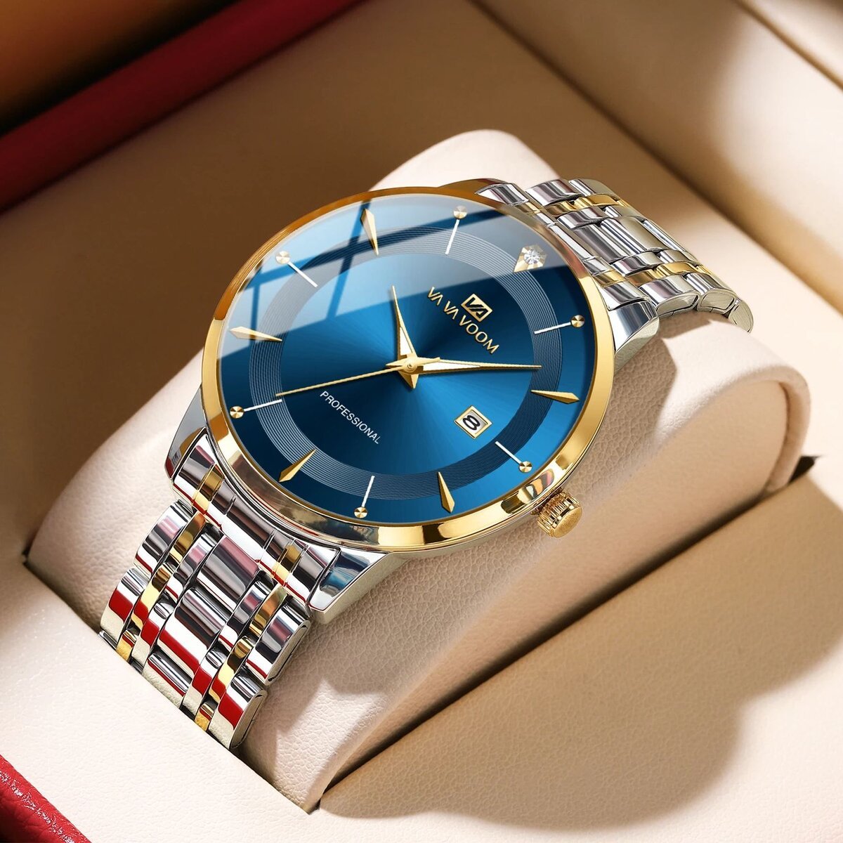 2024 new men watch stainless steel business style luxury rhinestone 43mm blue gold quartz movement wristwatch relogios masculino 2024 new men watch stainless steel business style luxury rhinestone 43mm blue gold quartz movement wristwatch relogios masculino