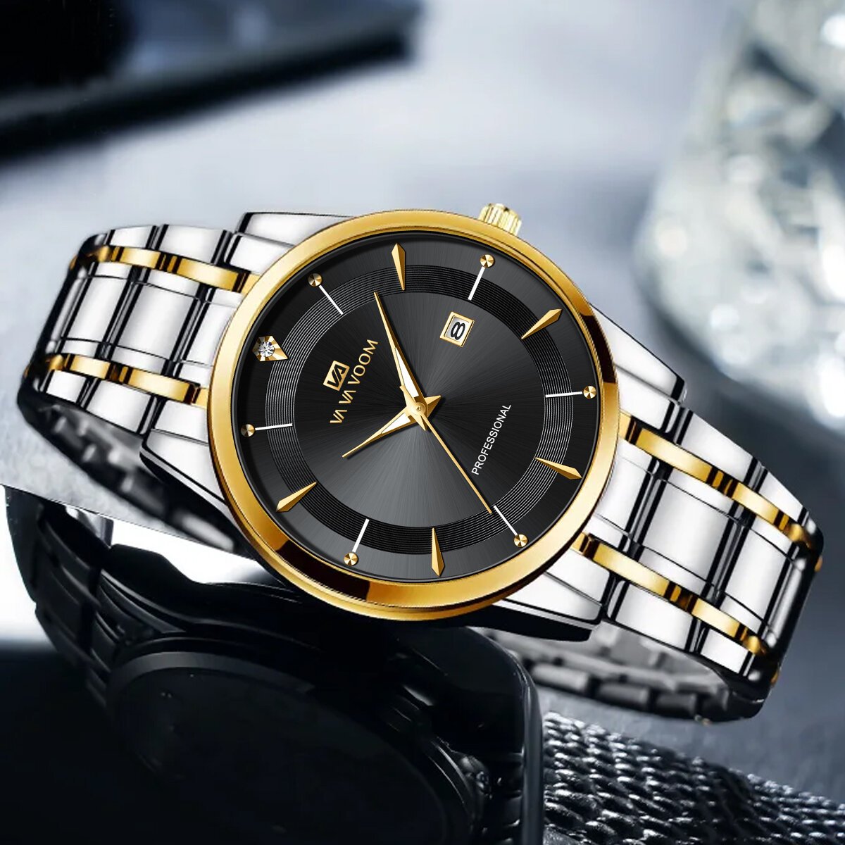 2024 new men watch stainless steel business style luxury rhinestone 43mm blue gold quartz movement wristwatch relogios masculino 2024 new men watch stainless steel business style luxury rhinestone 43mm blue gold quartz movement wristwatch relogios masculino