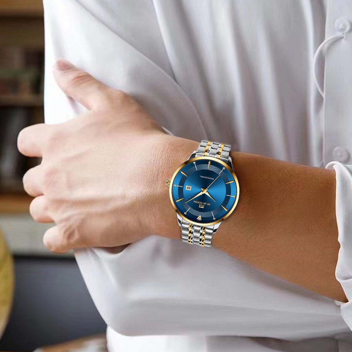 2024 new men watch stainless steel business style luxury rhinestone 43mm blue gold quartz movement wristwatch relogios masculino 2024 new men watch stainless steel business style luxury rhinestone 43mm blue gold quartz movement wristwatch relogios masculino
