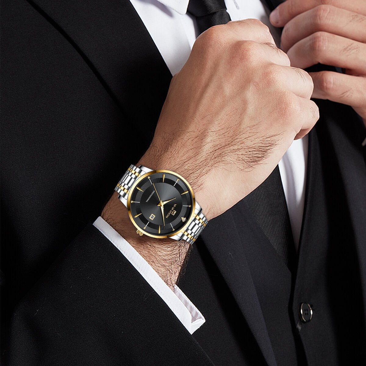 2024 new men watch stainless steel business style luxury rhinestone 43mm blue gold quartz movement wristwatch relogios masculino 2024 new men watch stainless steel business style luxury rhinestone 43mm blue gold quartz movement wristwatch relogios masculino