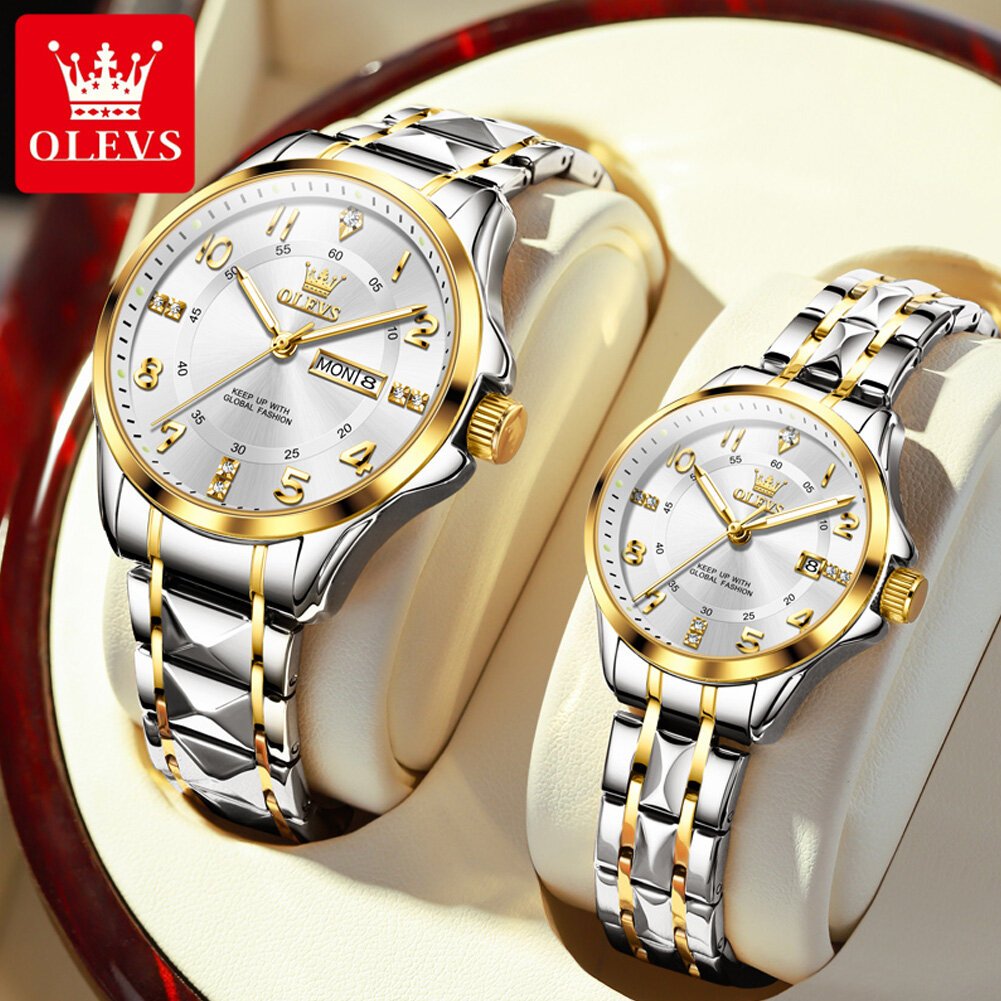 olevs 2910 luxury men women couple watch dual calendar display waterproof stainless steel clock gold diamond couple quartz watch olevs 2910 luxury men women couple watch dual calendar display waterproof stainless steel clock gold diamond couple quartz watch
