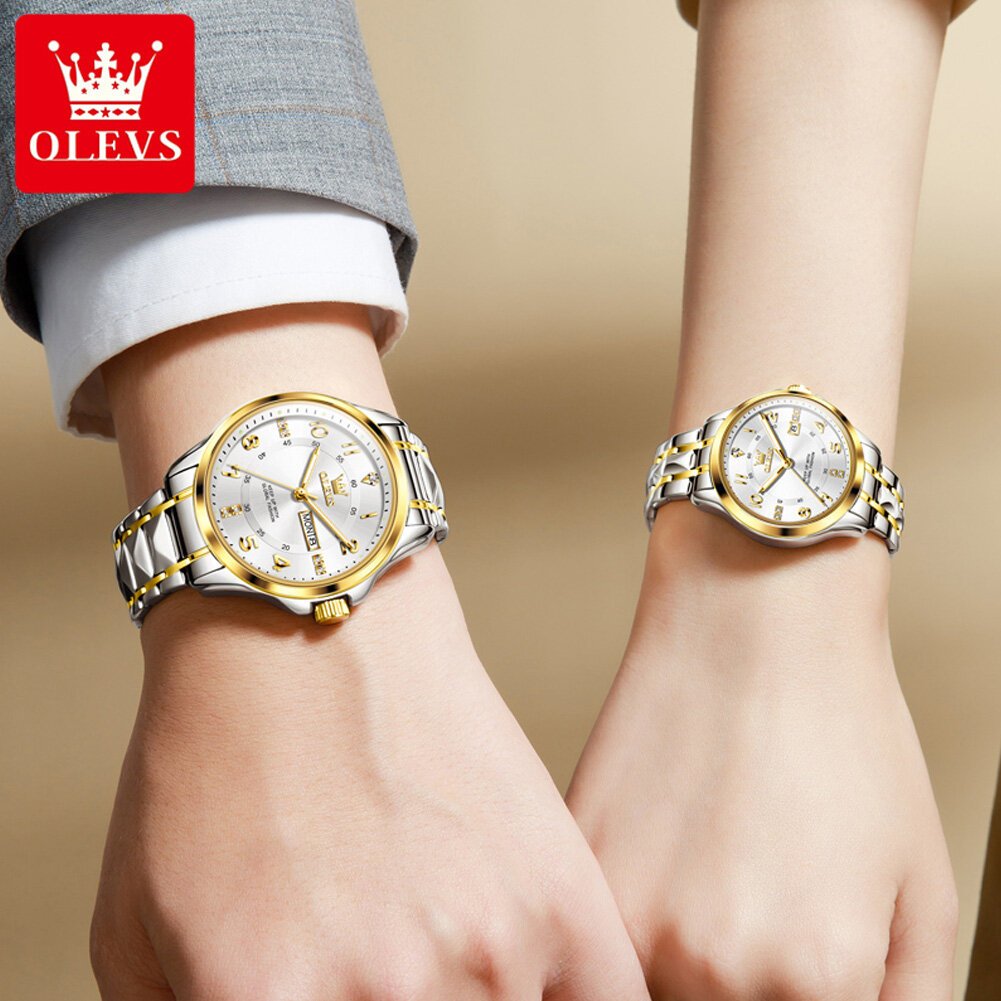olevs 2910 luxury men women couple watch dual calendar display waterproof stainless steel clock gold diamond couple quartz watch olevs 2910 luxury men women couple watch dual calendar display waterproof stainless steel clock gold diamond couple quartz watch